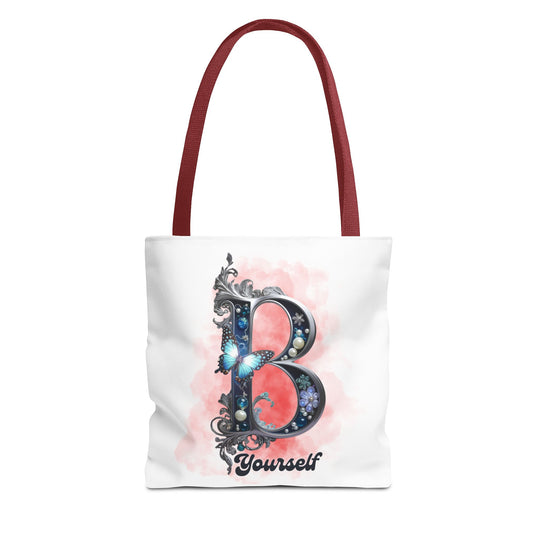 Elegant Feminine Tote Bag with Embellished 'B' and 'Yourself' Bags Printify 13" × 13'' Red