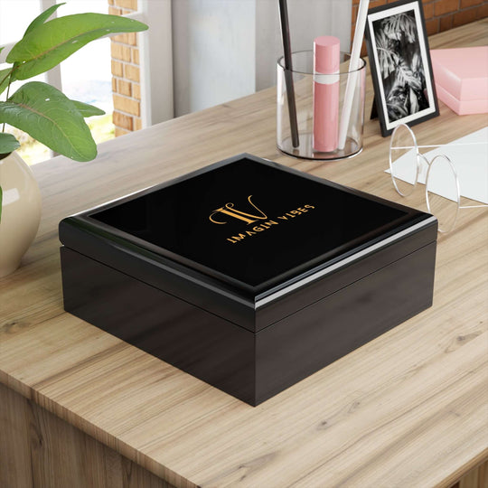 Imagin Vibes Jewelry Box — Elegant Jewelry Box with Gold Imagin Vibes Logo Home Decor Printify