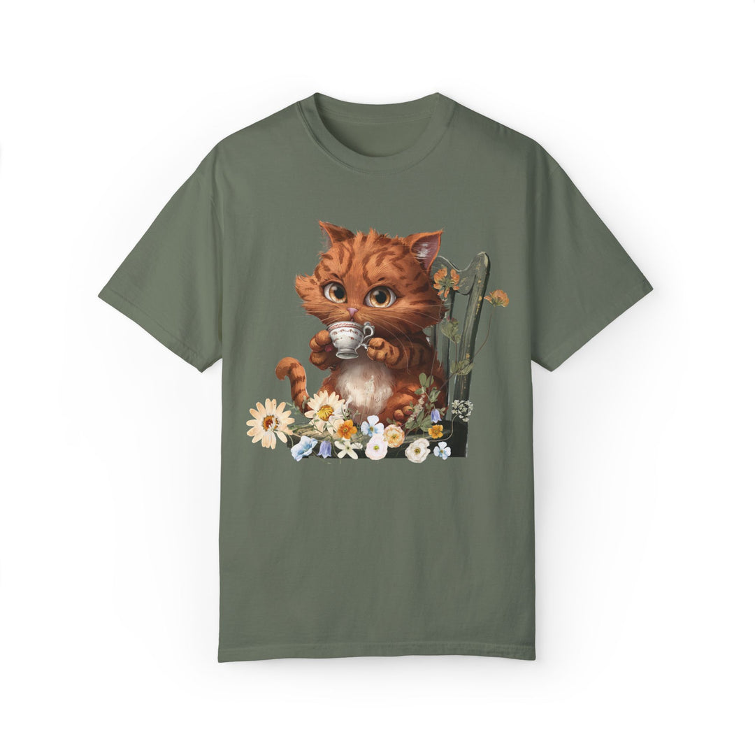 Cat Tea Time T-shirt T-Shirt Printify Moss S