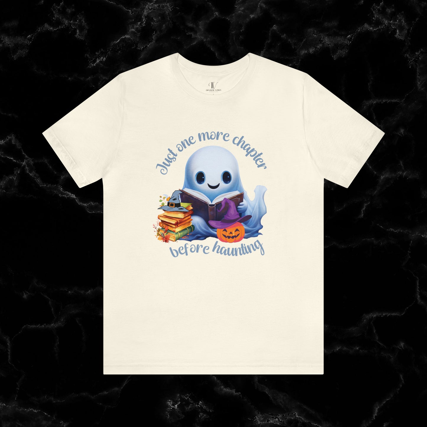 Just One More Chapter T-Shirt | Book Lover Halloween Tee - Librarian Shirt - Halloween Student Tee - Halloween Ghost Book Ghost Read Book T-Shirt Natural XS 