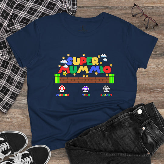 Super Mummio T-Shirt — Personalized Kids' Name Tee for Moms T-Shirt Printify Navy S