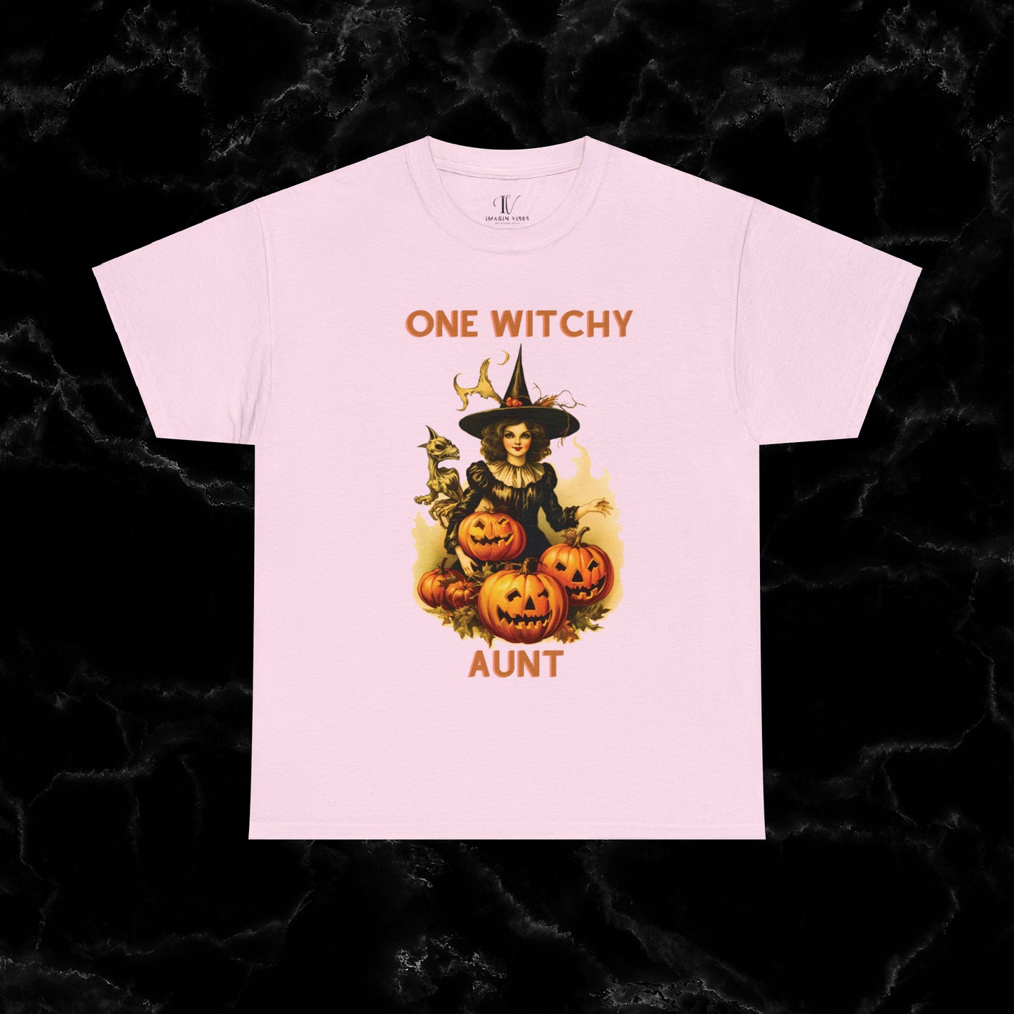 One Witchy Auntie Cotton T-Shirt - Cool Aunt, Aunt Halloween, Perfect Gift for Aunts T-Shirt Light Pink S 