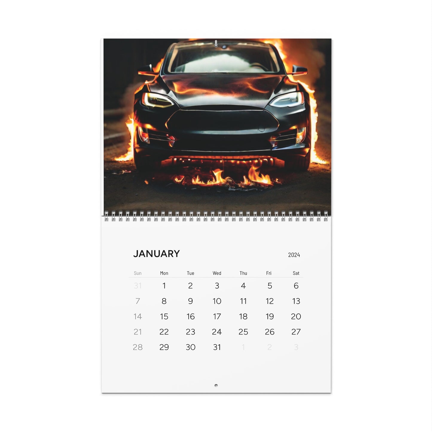 Sparks of Energy: Electric Burnout Calendar 2024 - A Unique Calendar Featuring Burning Electric Vehicles Each Month Calendar 11" x 8.5" Matte 