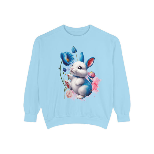 Cute Floral Rabbit Sweatshirt Sweatshirt Printify Chambray S