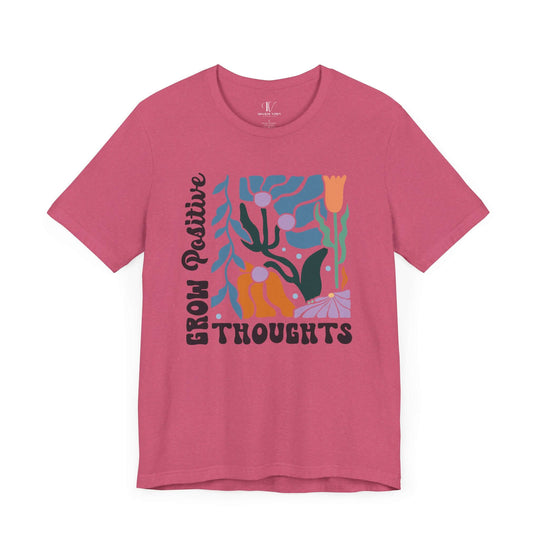 “Grow Positive Thoughts” Tee – Bold Blooms, Brighter Mindset T-Shirt Printify Heather Raspberry XS