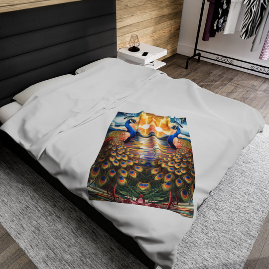 Velveteen Plush Blanket - Peacock Tapestry All Over Prints Printify