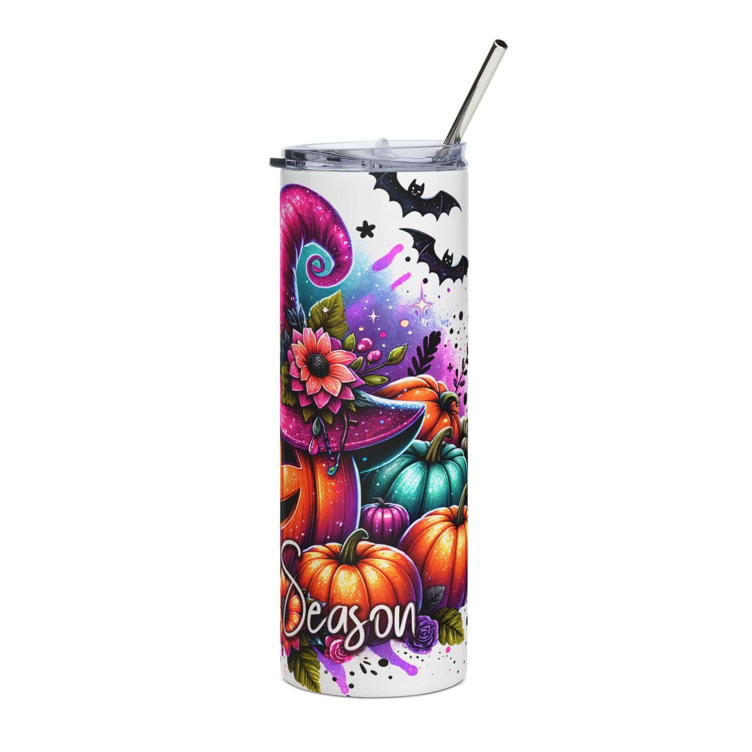 Spooky Season 20oz Stainless Steel Tumbler — Halloween Jack-o'-Lanterns & Bats Mug Printify