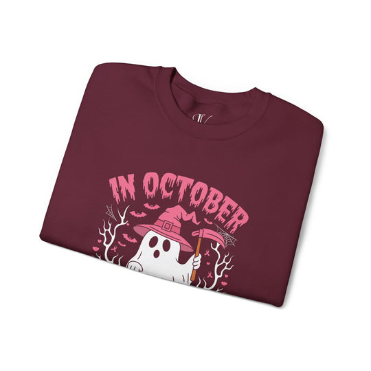 In October We Wear Pink: Breast Cancer Awareness Sweatshirt Sweatshirt Printify