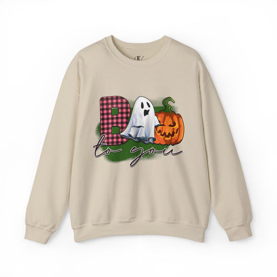 Boo To You! Cute Ghost and Pumpkin Sweatshirt Sweatshirt Printify S Sand