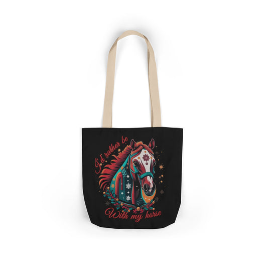 I'd Rather Be With My Horse Christmas Tote Bag Accessories Printify 13" × 13'' Beige