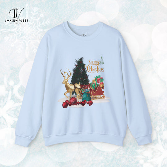 Imagin Vibes Merry Christmas Sweatshirt: Stylish Reindeer Design Sweatshirt S Light Blue 