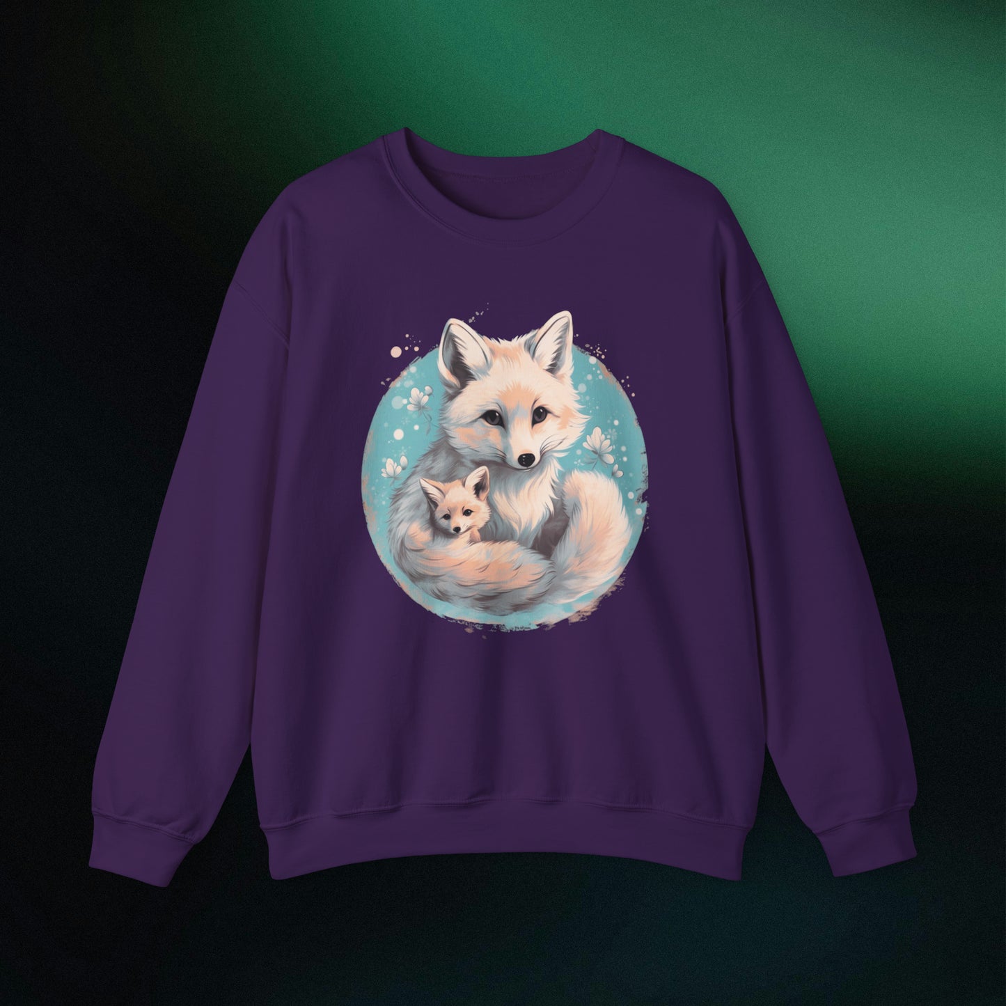 Vintage Forest Witch Aesthetic Sweatshirt - Cozy Fox Cottagecore Sweater with Mommy and Baby Fox Design Sweatshirt S Purple 