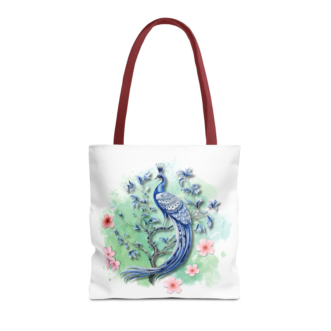 Peacock Tote Bag - Elegant and Delicate Floral Branch Bags Printify 16" × 16'' Red