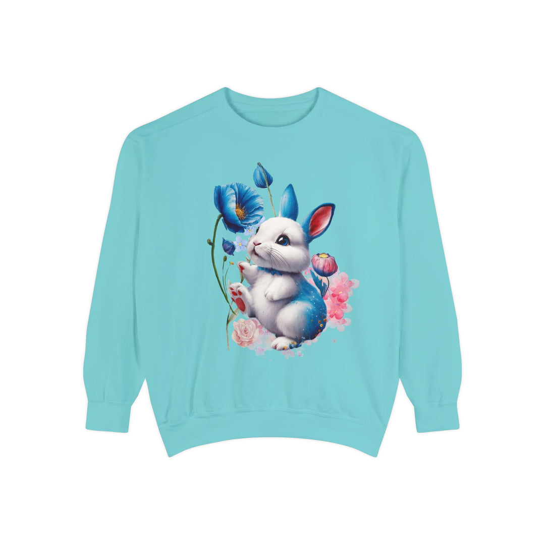 Cute Floral Rabbit Sweatshirt Sweatshirt Printify Chalky Mint S