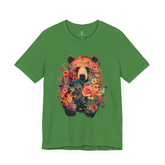 Bear Face Floral Tee T-Shirt Printify Leaf S