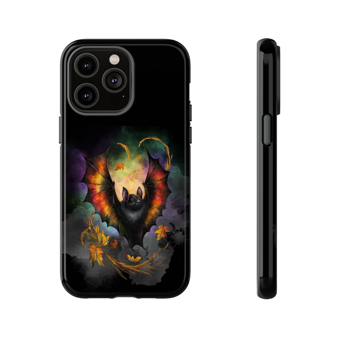 Phone Case - Gothic Bat and Autumn Leaves Phone Case Printify iPhone 14 Pro Max Glossy