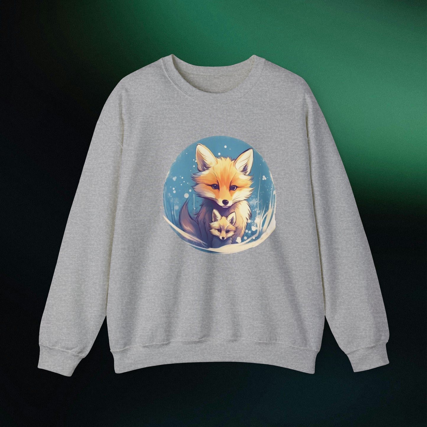 Vintage Forest Witch Aesthetic Sweatshirt - Cozy Fox Cottagecore Sweater with Mommy and Baby Fox Design Sweatshirt S Sport Grey 