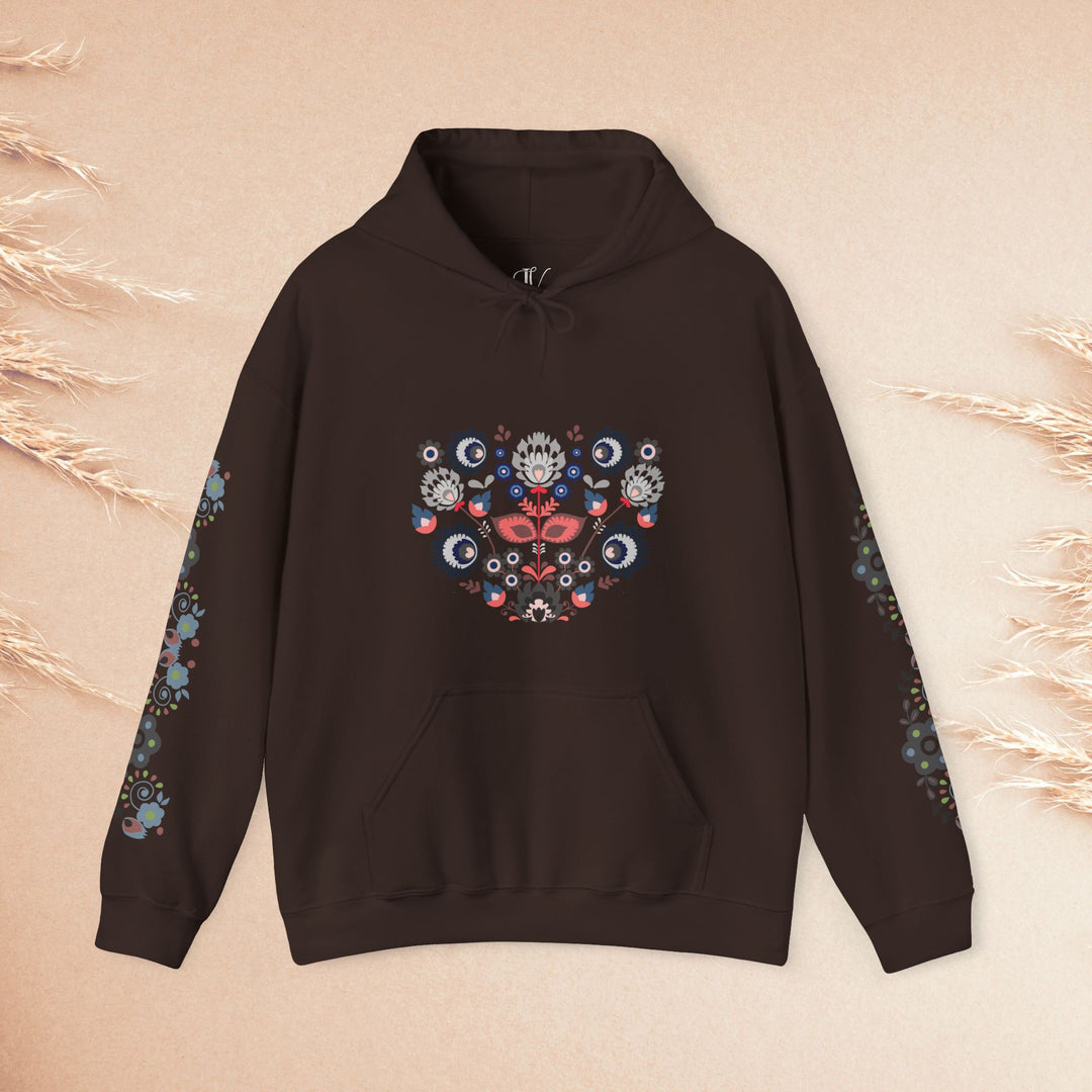 Bohemian Owl Hoodie with Earthy Tones and Floral Motifs Hoodie Printify Dark Chocolate S