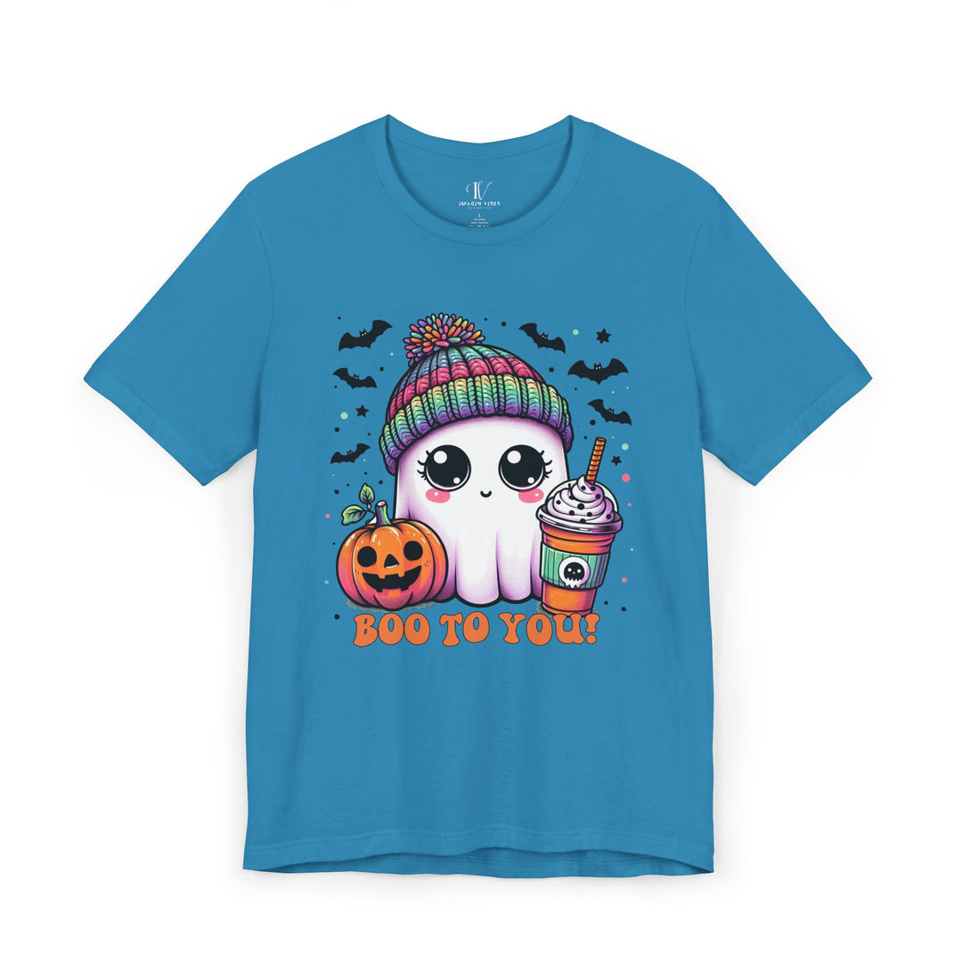 Cute Ghost Boo to You Halloween T-Shirt T-Shirt Printify Aqua XS