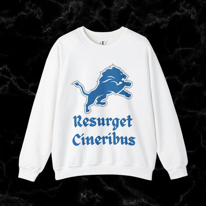 Resurget Cineribus Unisex Crewneck Sweatshirt - Latin Inspirational Gifts for Detroit Sports Football Fans Sweatshirt S White 