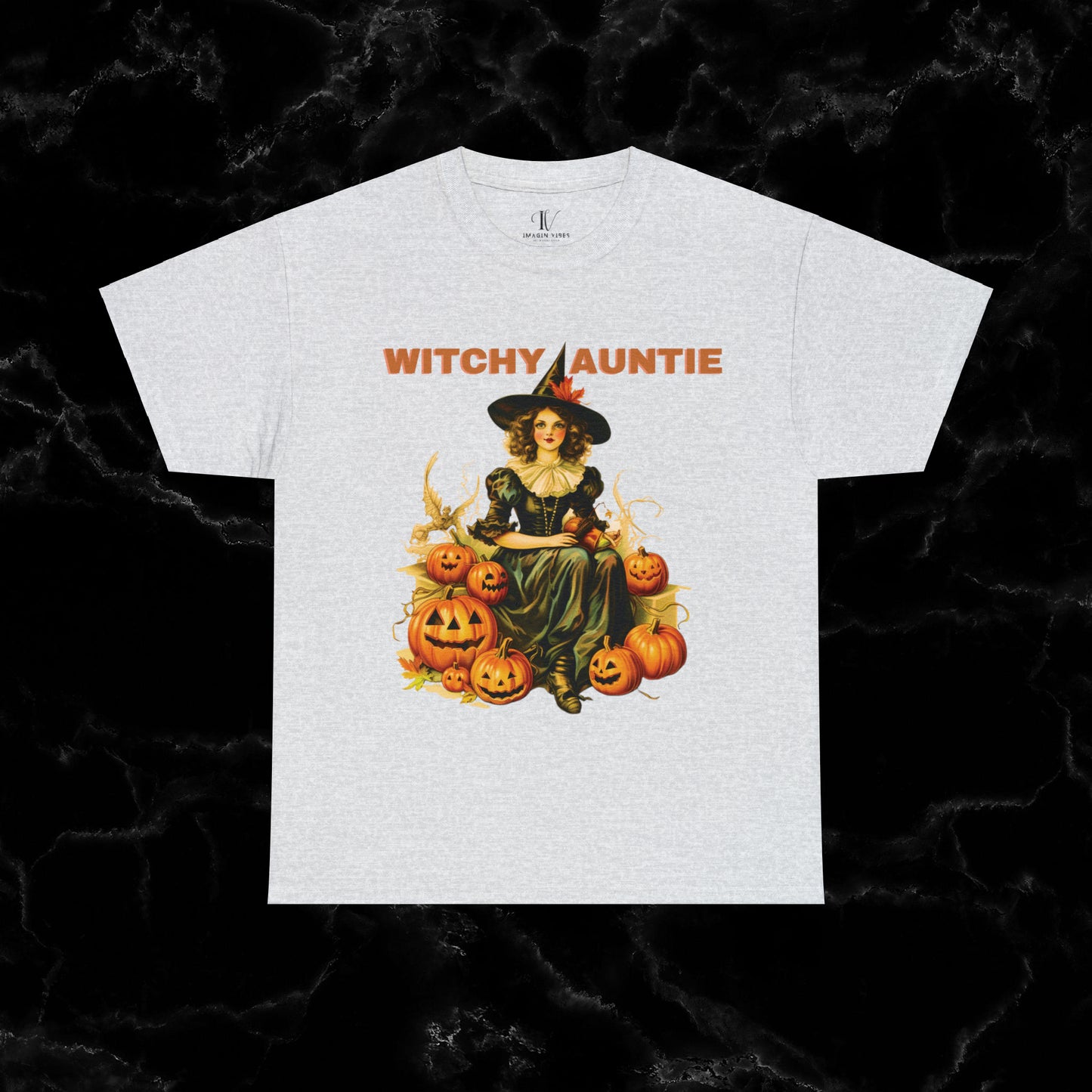 Witchy Auntie Cotton T-Shirt - Cool Aunt, Aunt Halloween, Perfect Gift for Aunts T-Shirt Ash S 