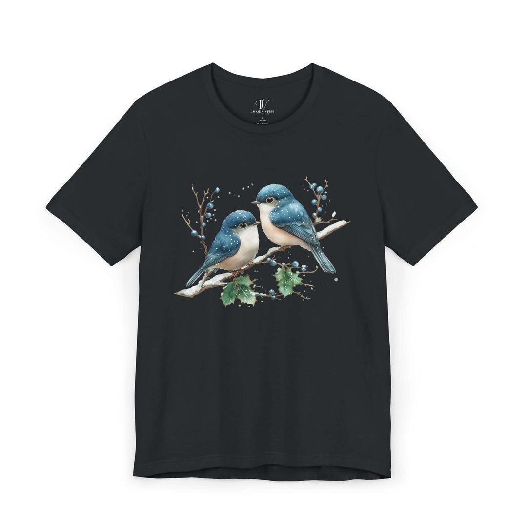 Winter Blue Jay Birds T-shirt T-Shirt Printify Vintage Black XS
