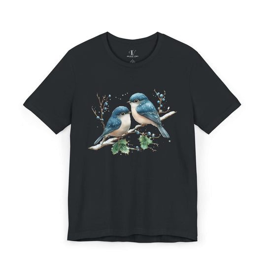 Winter Blue Jay Birds T-shirt T-Shirt Printify Vintage Black XS