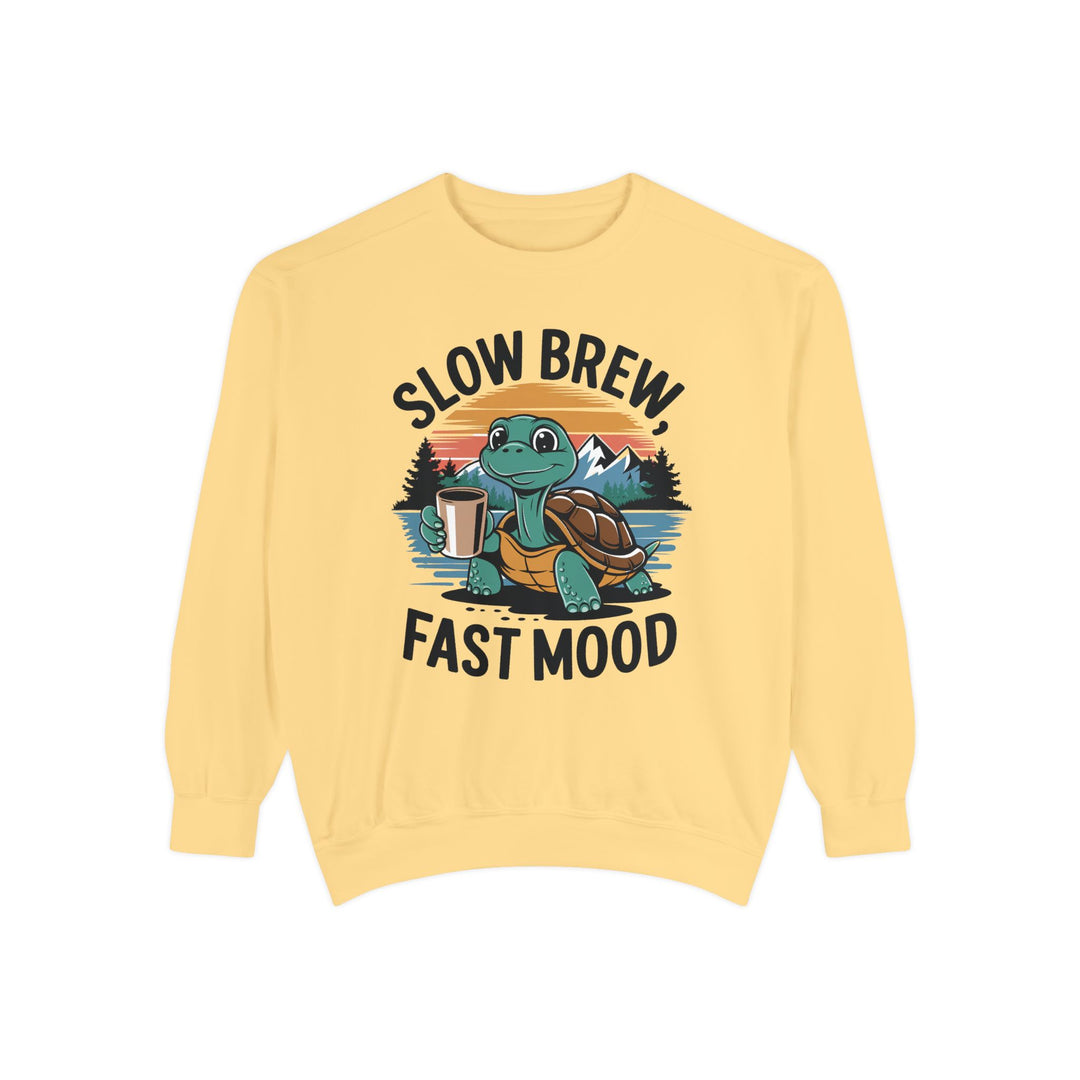 Turtle Coffee Sweatshirt - Slow Brew Fast Mood Sweatshirt Printify Butter S