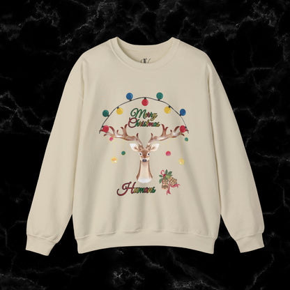 Merry Christmas Reindeer Sweatshirt - Christmas Crewneck for Festive Holiday Cheer | 'Merry Christmas Humans' Sweatshirt S Sand 