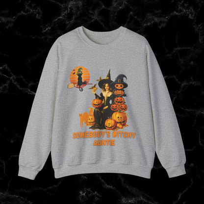 Somebody's Witchy Auntie Sweatshirt - Cool Aunt Shirt for Halloween Sweatshirt S Sport Grey 