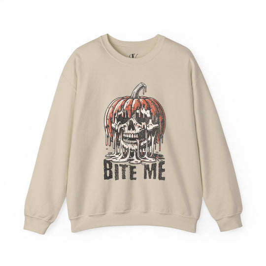 Halloween Crewneck Sweatshirt - Bite Me Pumpkin Skull