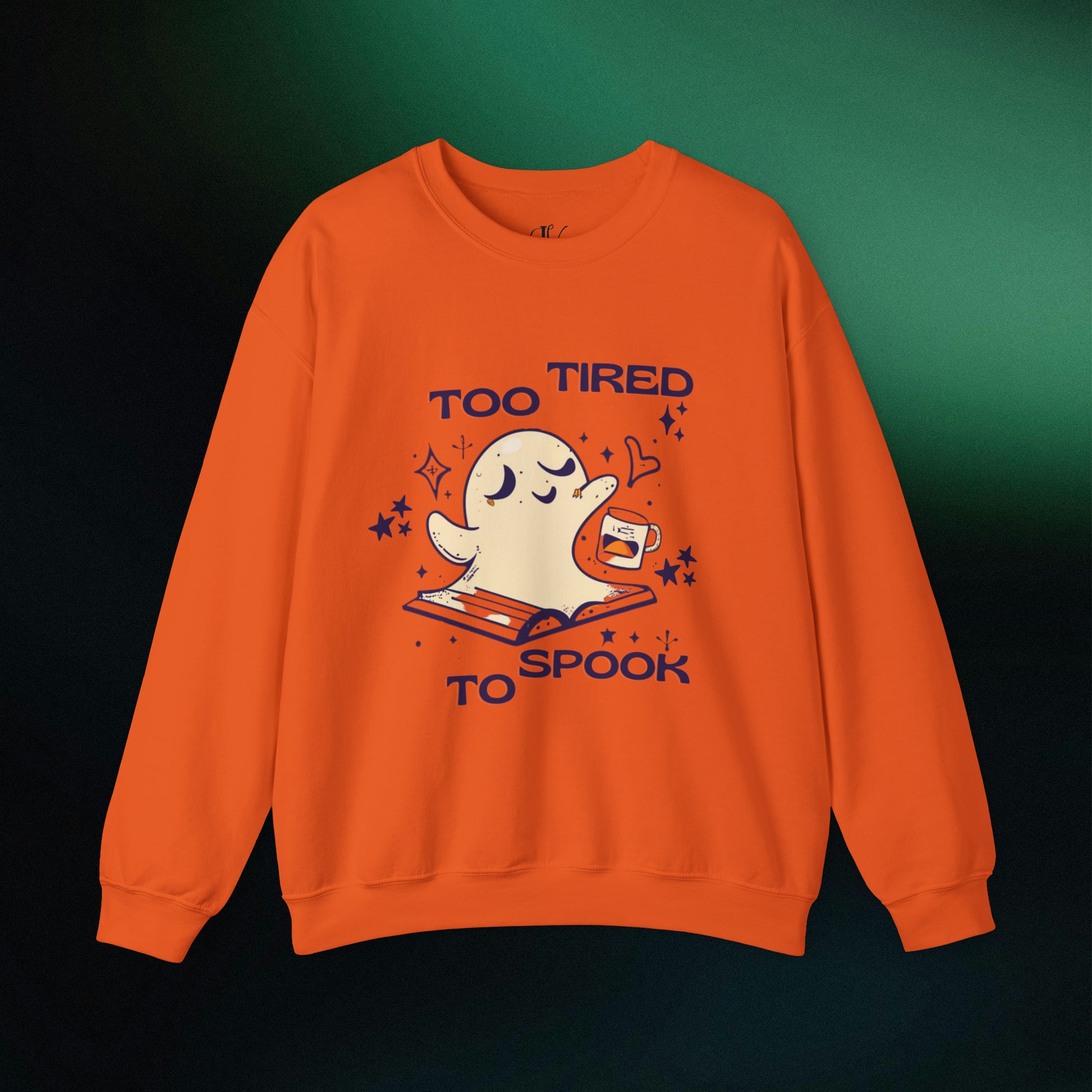 Spooky Literary Spirits: Ghost Reading Books Sweater - Bookish Halloween Sweatshirt for a Hauntingly Stylish Look, Perfect Halloween Teacher Gift and Librarian Halloween Sweatshirt S Orange 