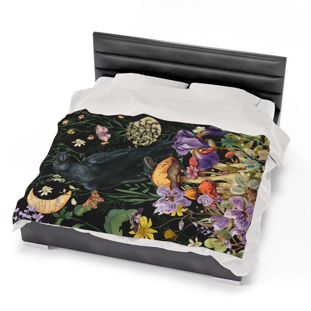 Velveteen Plush Blanket - Raven and Flowers Vintage Aesthetic All Over Prints Printify 60" × 80"