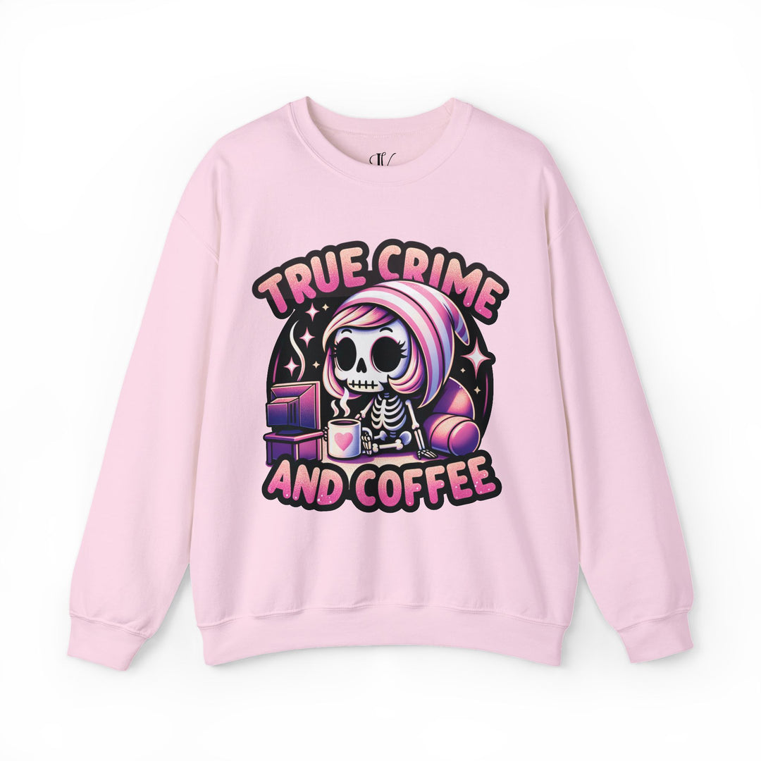 True Crime and Coffee: Skeleton Sweatshirt Sweatshirt Printify S Light Pink