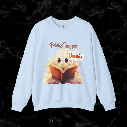 Read More Books Sweatshirt - Book Lover Halloween Sweater for Librarians and Students Sweatshirt S Light Blue 