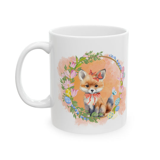 Fox Ceramic Mug - Easter Springtime Floral Wreath Mug Printify 11oz