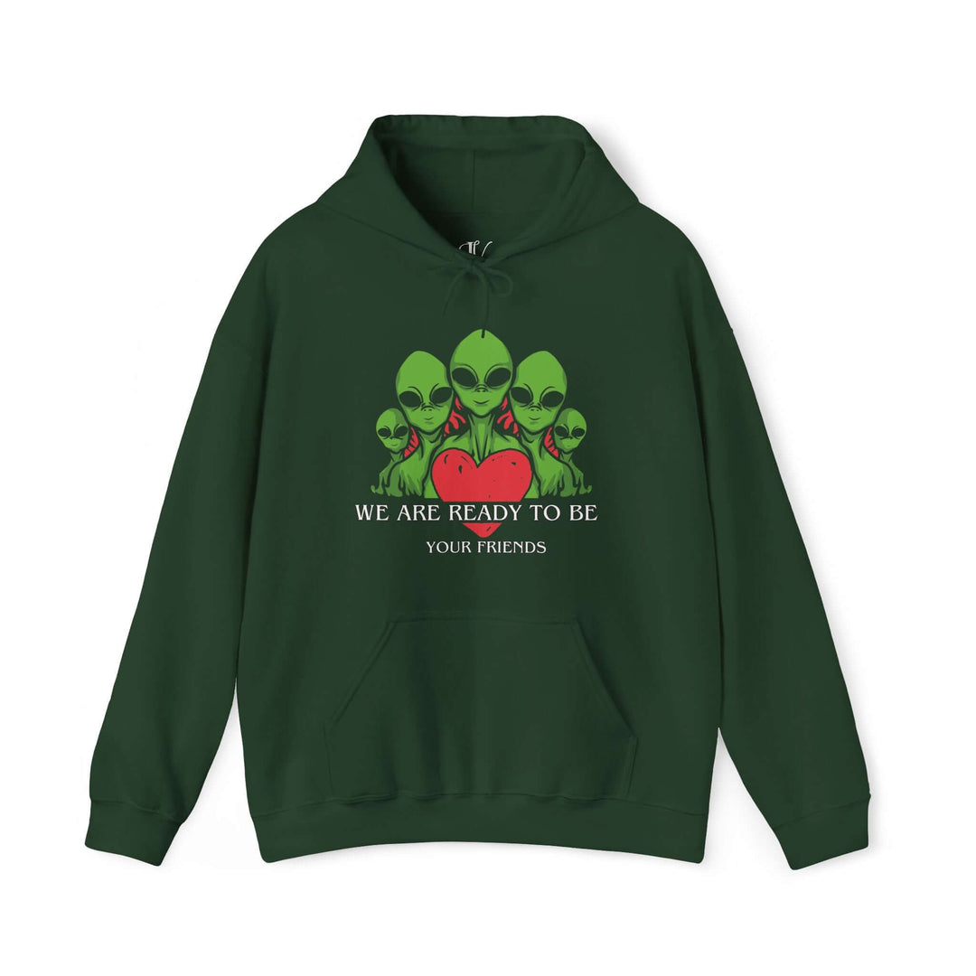 We Are Ready To Be Your Friends UFO Hoodie Hoodie Printify Forest Green S