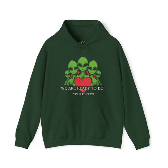 We Are Ready To Be Your Friends UFO Hoodie Hoodie Printify Forest Green S