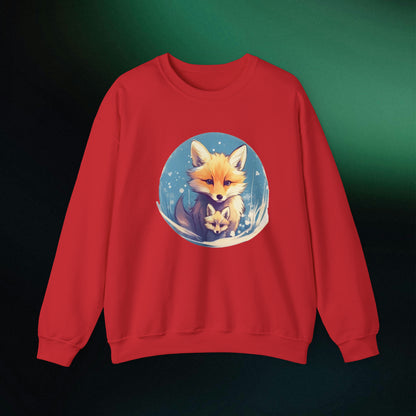 Vintage Forest Witch Aesthetic Sweatshirt - Cozy Fox Cottagecore Sweater with Mommy and Baby Fox Design Sweatshirt S Red 