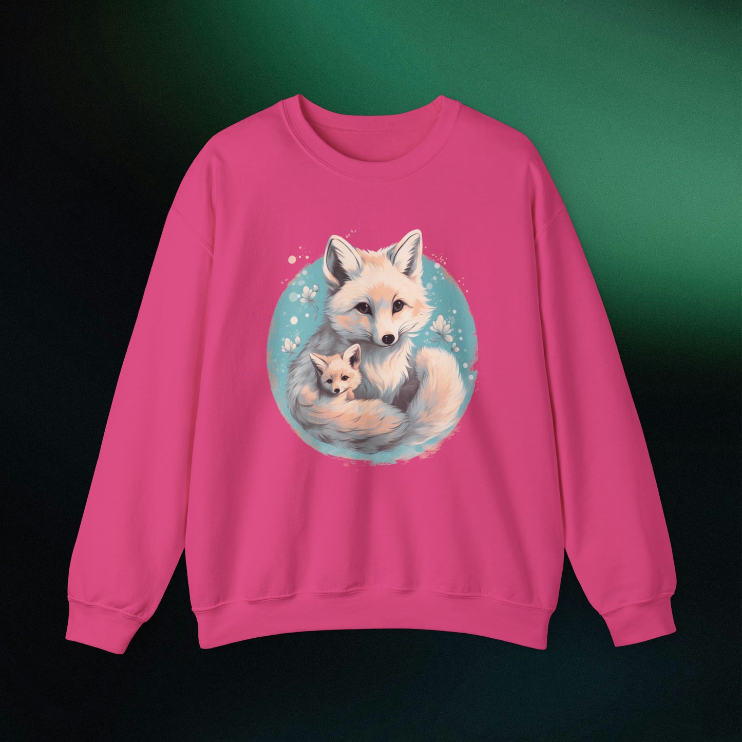 Vintage Forest Witch Aesthetic Sweatshirt - Cozy Fox Cottagecore Sweater with Mommy and Baby Fox Design Sweatshirt S Heliconia 