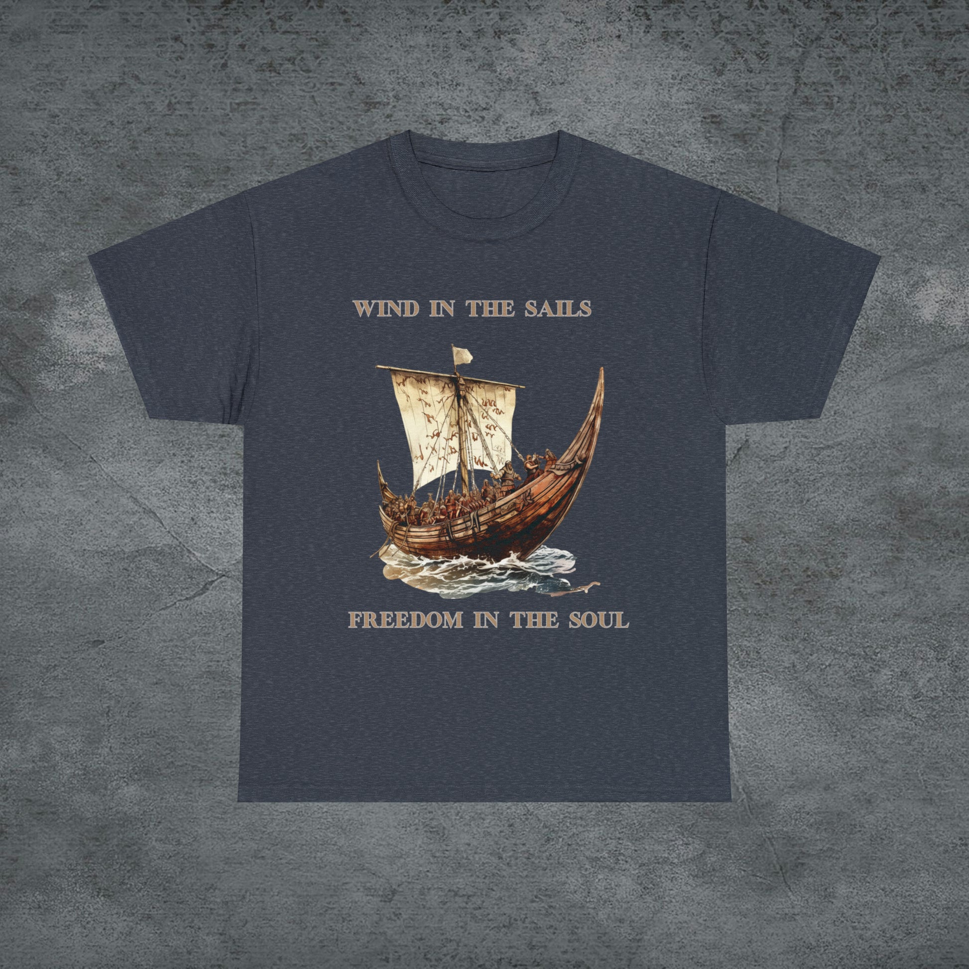 Viking Cruise Unisex Heavy Cotton Tee - Perfect Cruise Time Fashion, Wind In The Sails T-Shirt Heather Navy S 