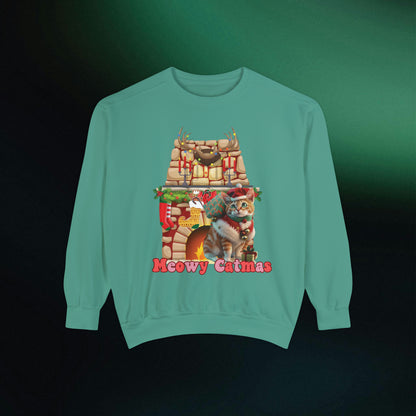 Funny Christmas Cat Sweatshirt | Meowy Christmas Cat Sweater | Christmas Gifts for Cat Lovers - Christmas Lights Shirt, Christmas Cats Shirt Sweatshirt Light Green S 