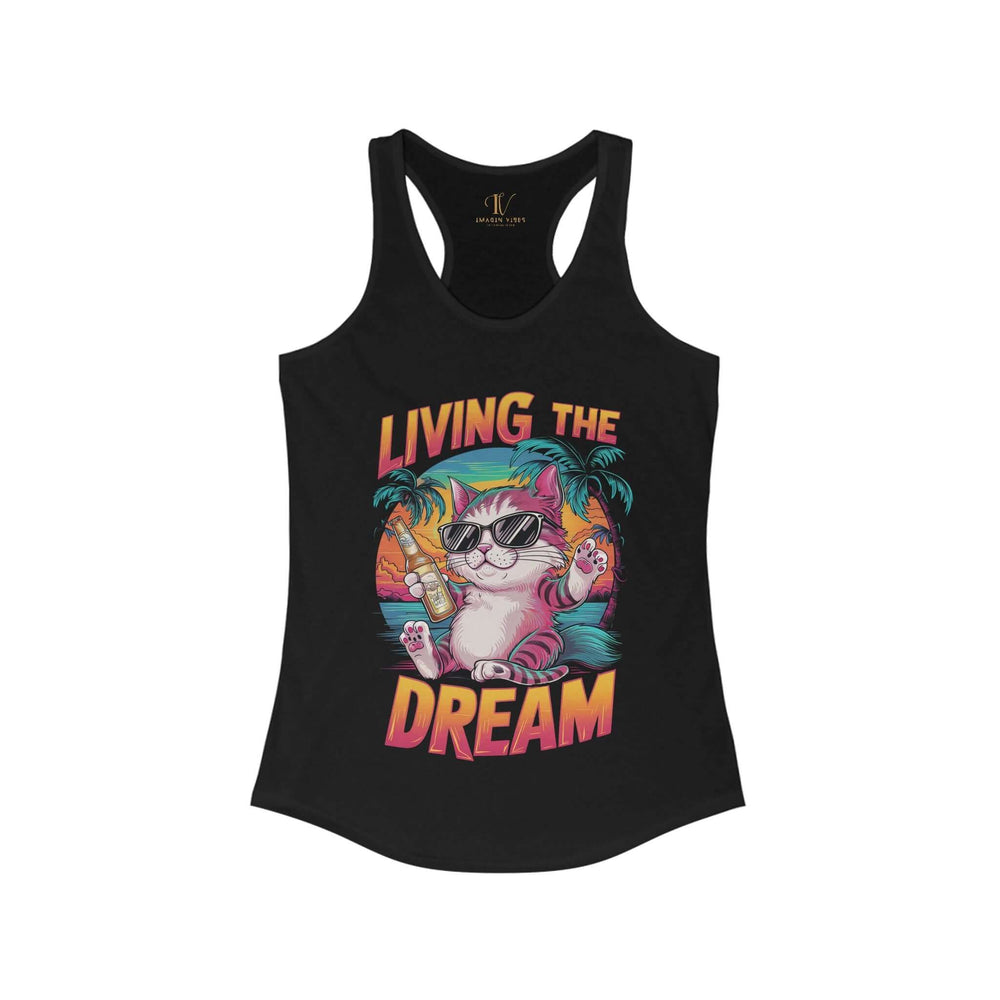 Racerback Tank Living the Dream Cat Retro