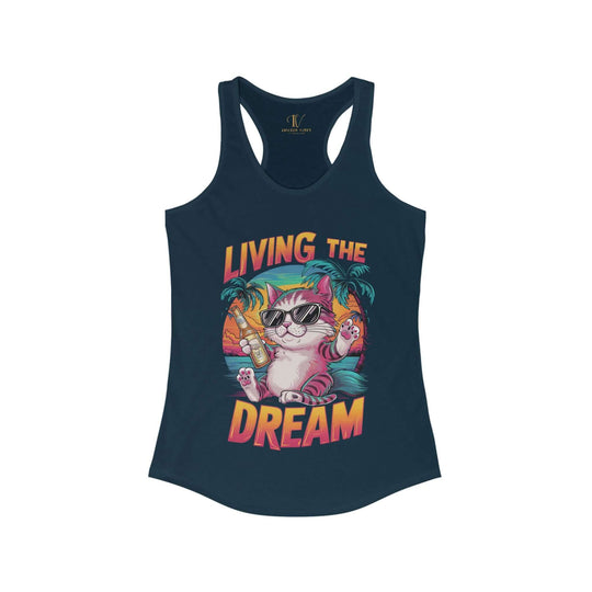 Racerback Tank Living the Dream Cat Retro