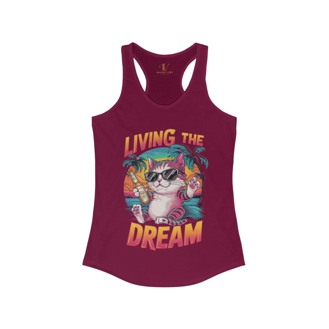 Racerback Tank Living the Dream Cat Retro