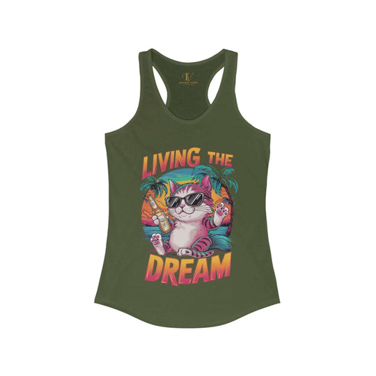 Racerback Tank Living the Dream Cat Retro