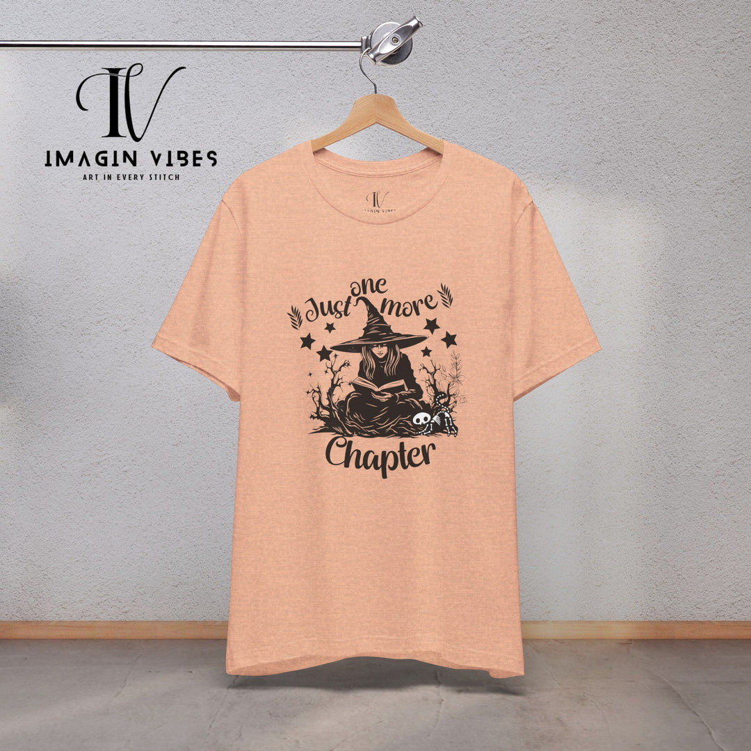 "Just One More Chapter" Witch Tee: Spooky & Bookish Halloween Shirt T-Shirt Heather Peach XS 