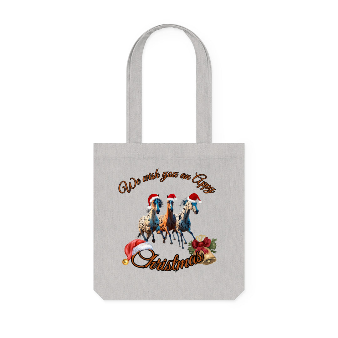 Christmas Tote Bag - Woven Tote Bag with Festive Appaloosa Horses Bags Printify Heather Grey 14.6" x 15.4"