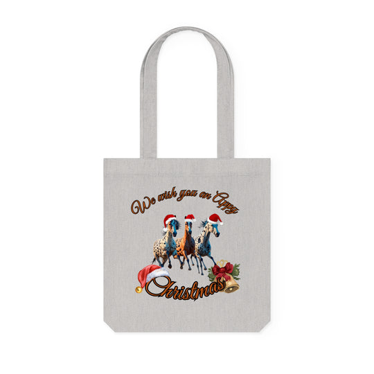 Christmas Tote Bag - Woven Tote Bag with Festive Appaloosa Horses Bags Printify Heather Grey 14.6" x 15.4"
