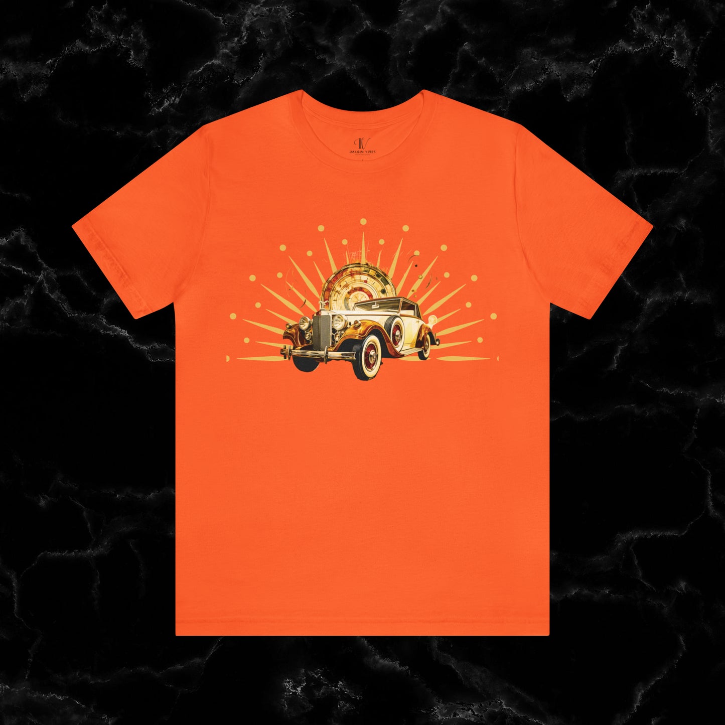 Vintage Car Enthusiast T-Shirt with Classic Wheels and Timeless Appeal Nostalgic T-Shirt Orange S 